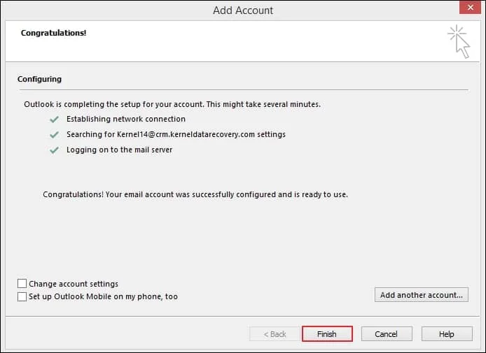 Your Outlook profile is now successfully configured
