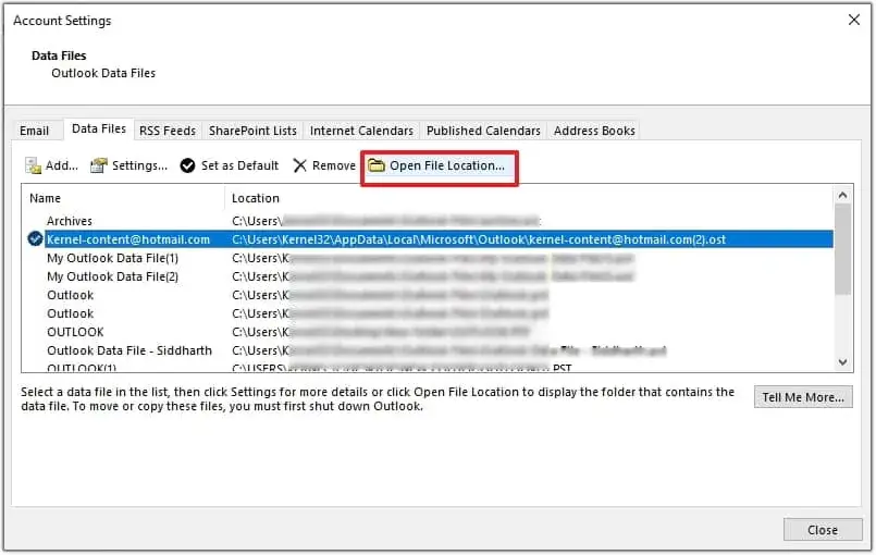 Open File Location to proceed