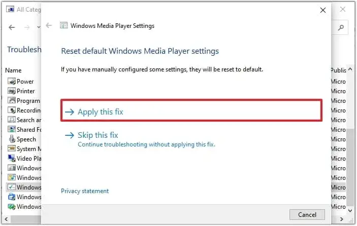 click on Apply this fix and close the troubleshooter