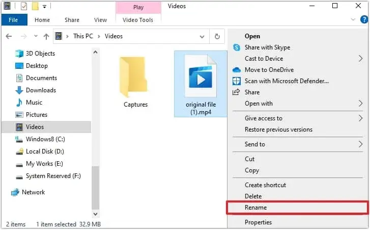 Locate your video file and rename the existing extension with AVI