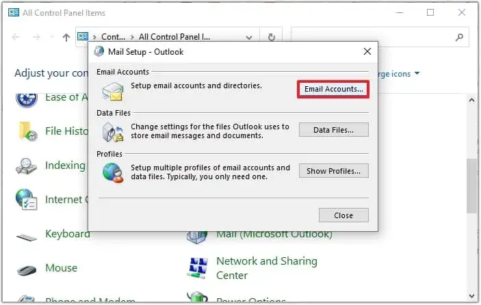 Access Control Panel and click on the Mail option