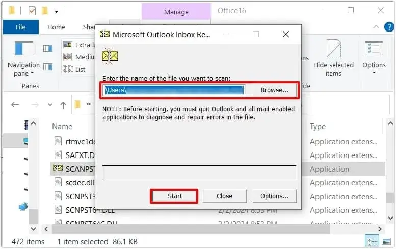 click on Start to scan the file