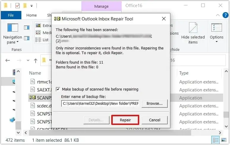 click on Repair