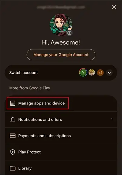 Click on Manage apps and device
