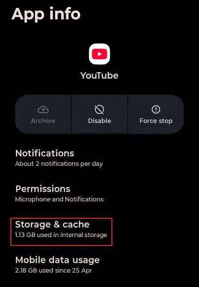 Tap on Storage and cache to continue