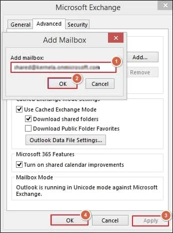 Enter your shared mailbox