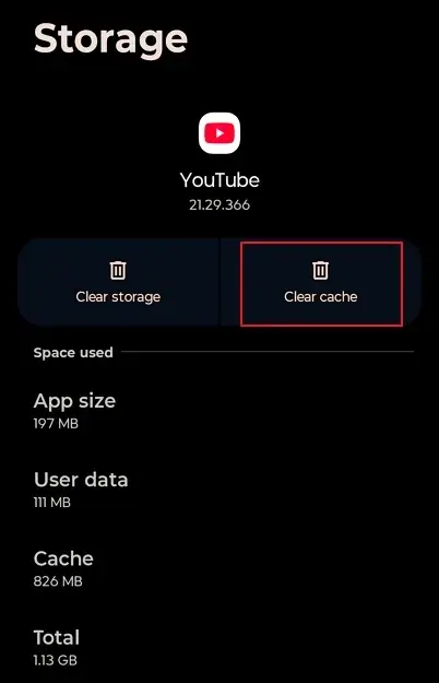 Clear cache data to remove occupied space