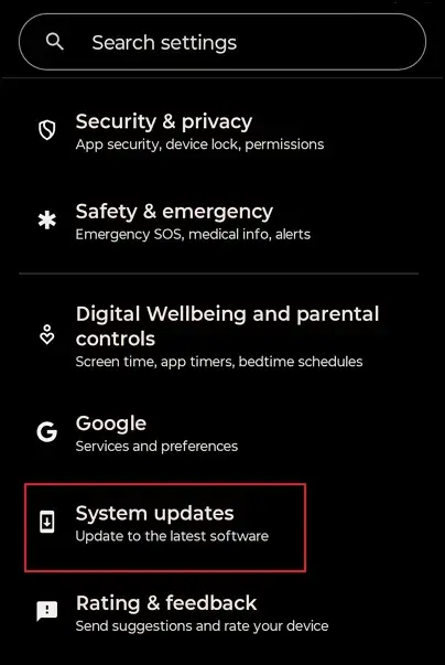 Locate System updates under Device Settings