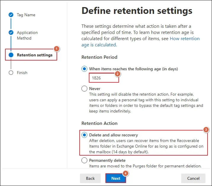 Define retention settings