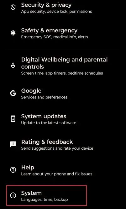 Access the Settings and click on System