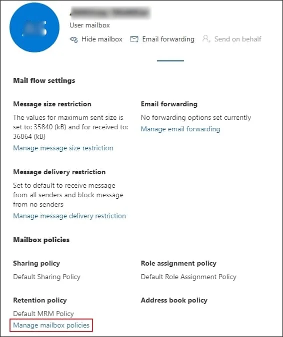 Click on Manage mailbox policies