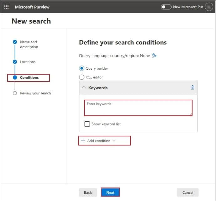 apply Conditions for a specific search