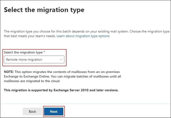 Select Remote move migration