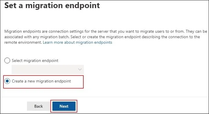 Choose Create a new migration endpoint