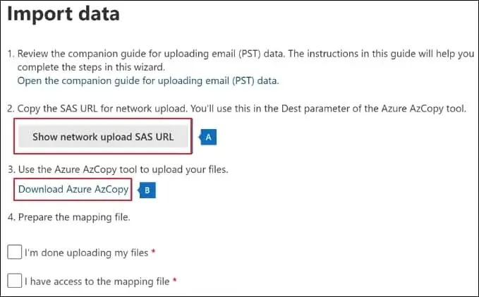 Go to the Copy the SAS URL for the network upload