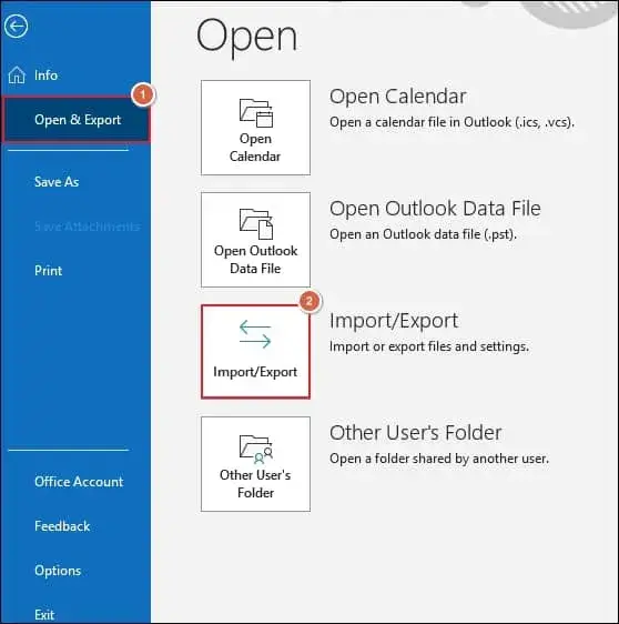 Go to the Open & export