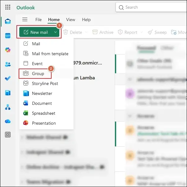 Expand the New mail option and click on Group