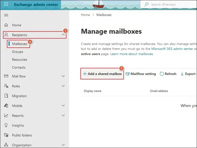 Add a shared mailbox