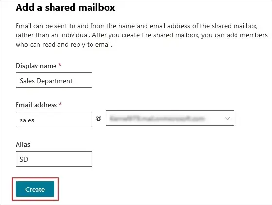 Enter the Display name, Email address and Alias to Create