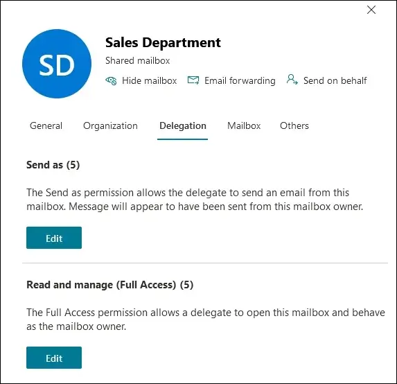 permissions from the Delegation tab