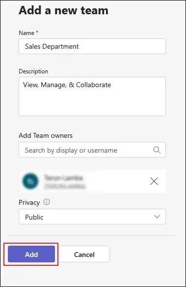 Add a new team