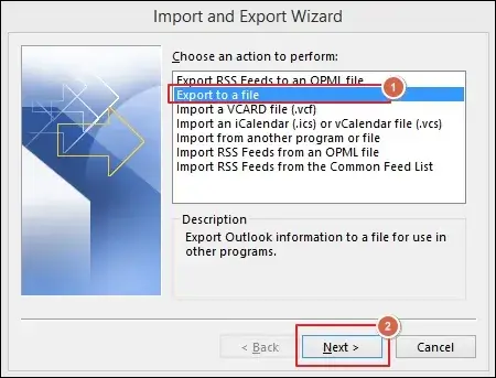 Select Export to a file option