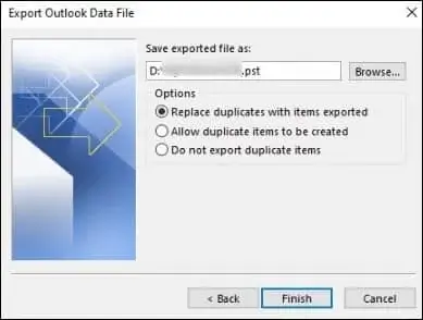 browse desired destination for your pst file