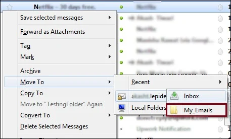 relocate all the selected emails