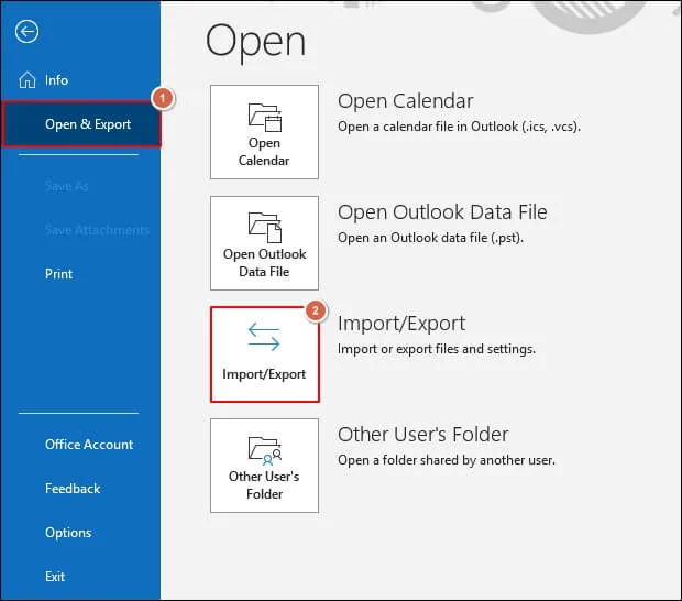 Click on Import or Export option