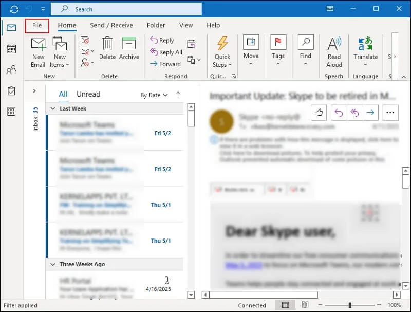 Launch the Outlook application