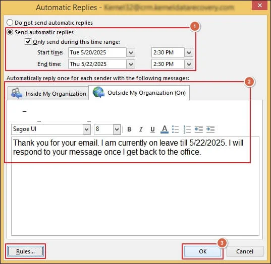apply out of office settings