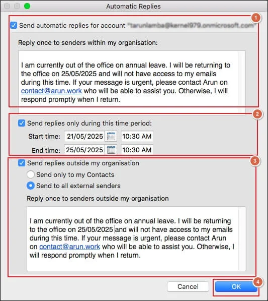 set the necessary details in outlook mac