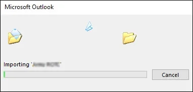 start importing the PST file data