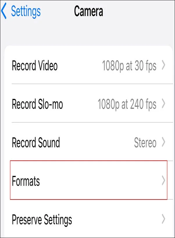 Formats settings