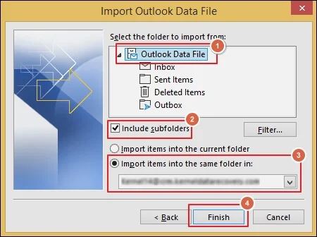 Select the mailbox folder to import