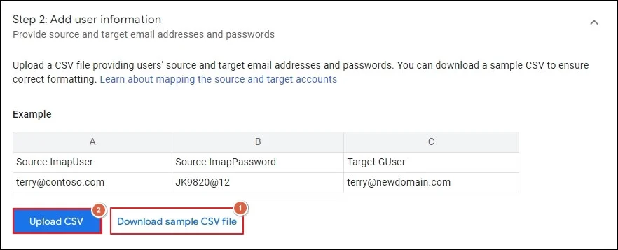 Upload CSV file