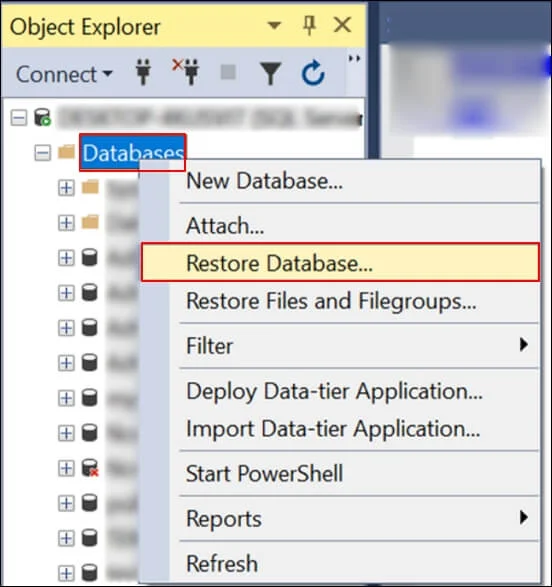 Select Restore Database