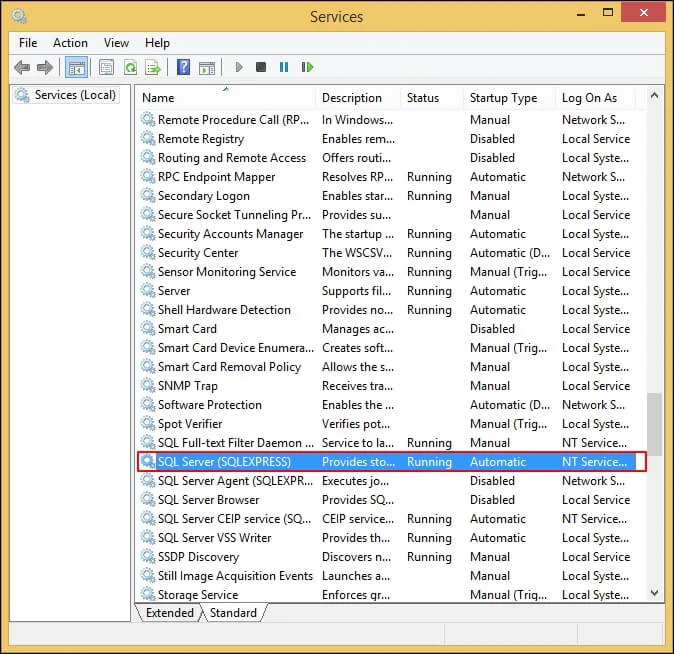 sql server running