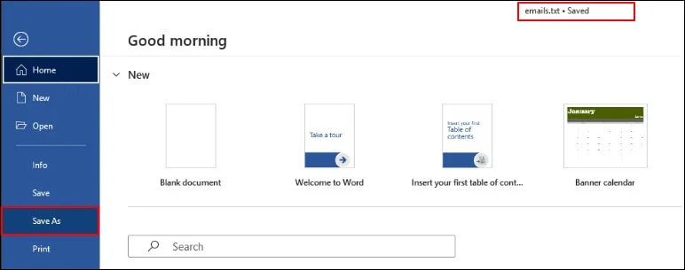 Click on Save As option