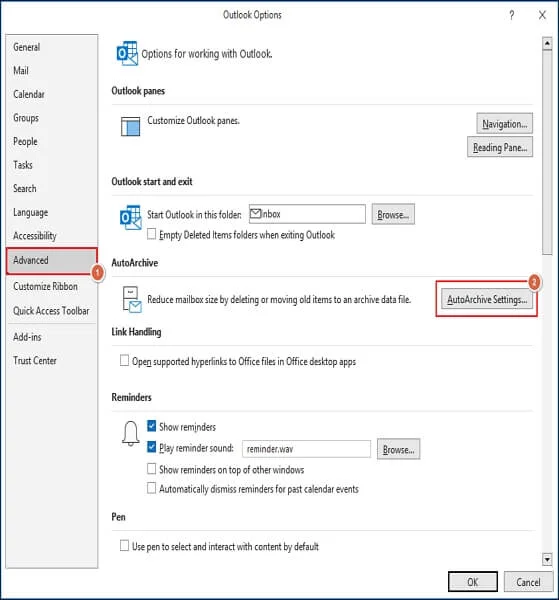 AutoArchive Settings