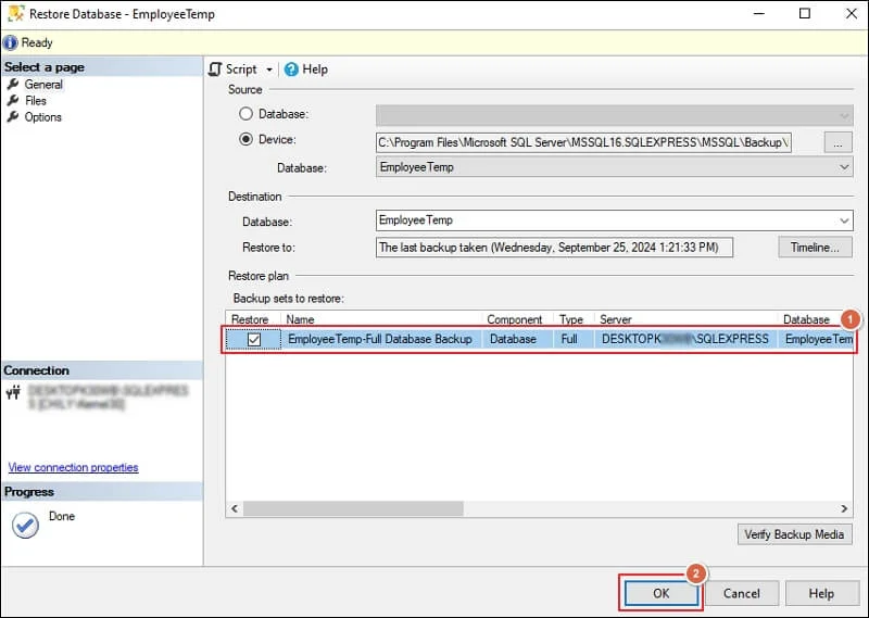 Restore the database