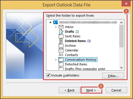 Choose the desired Folders or sub-folders to back up