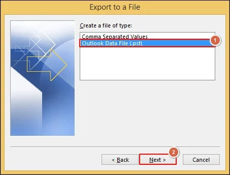 Select the Outlook Data File