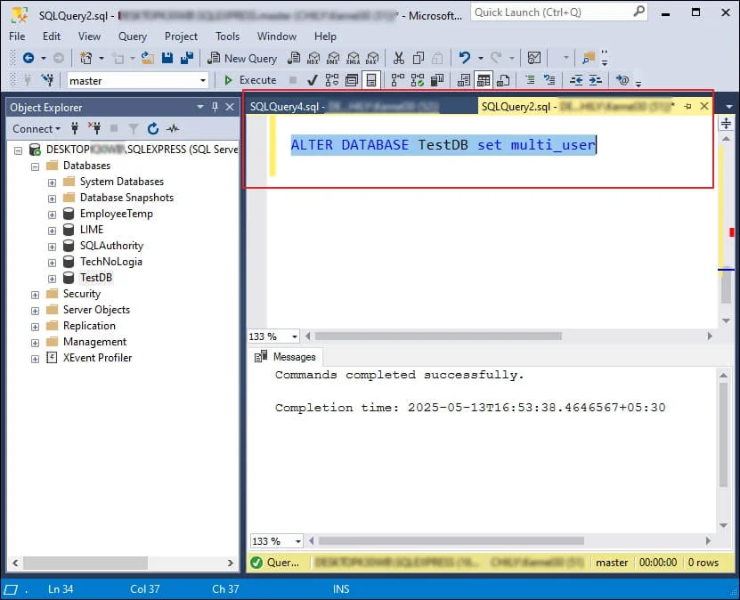 set database to multi user