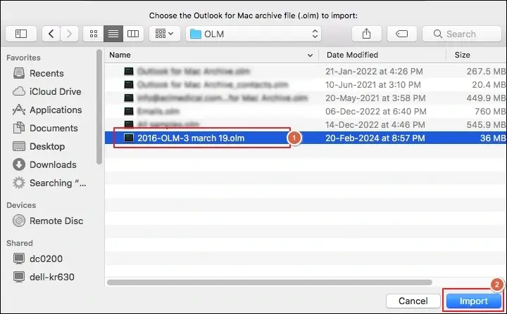choose the OLM file and proceed
