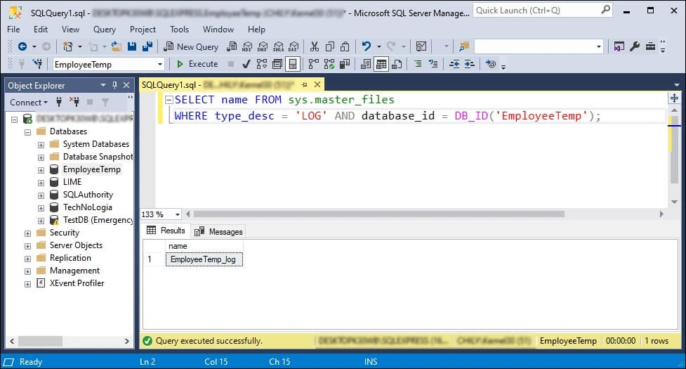 shrink the log file