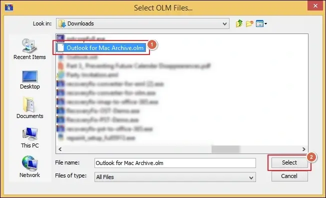 Select the OLM files