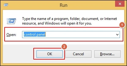 Control Panel and click on OK option