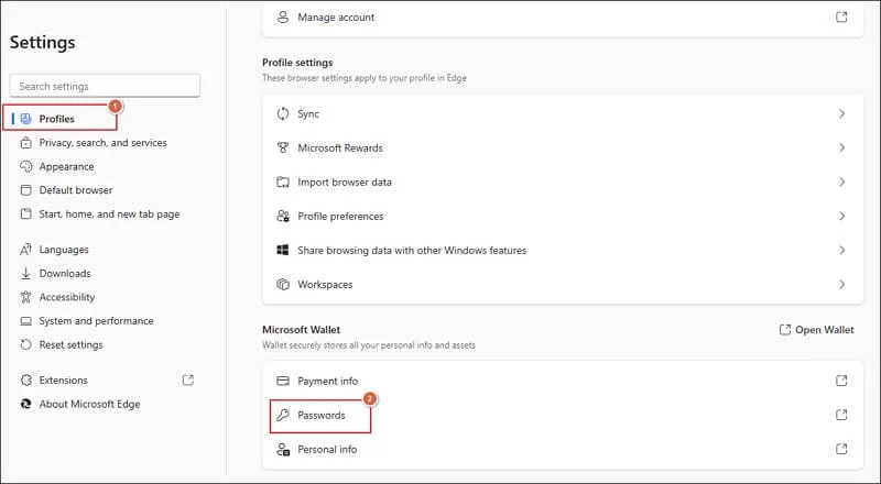Select profiles section