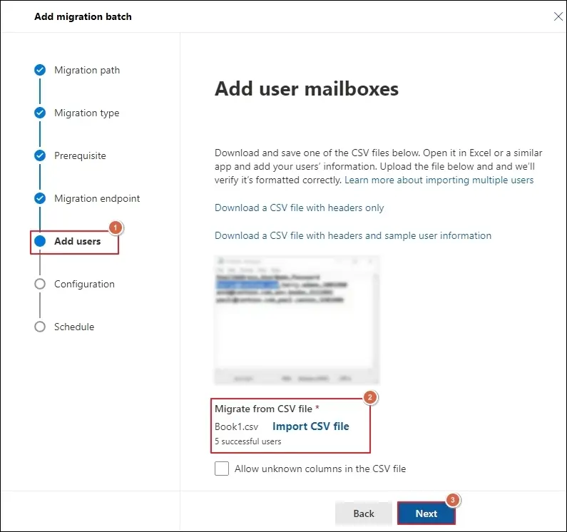 Upload the previously prepared CSV file